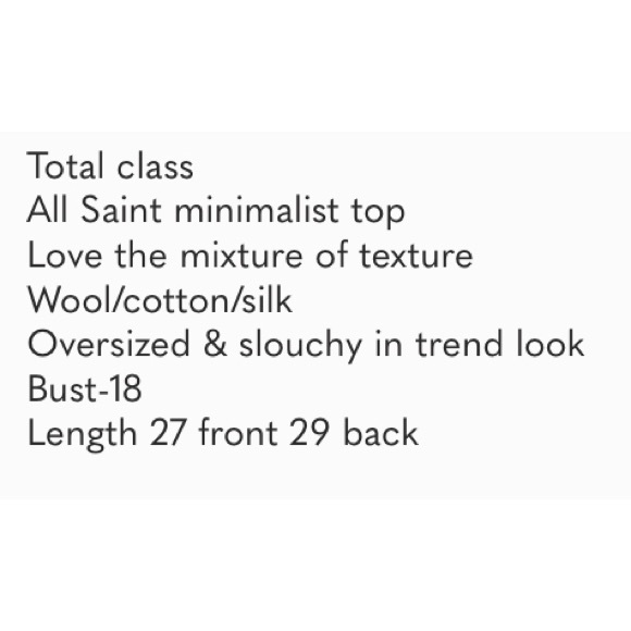 All Saints wool/cotton/silk V neck hi/lo top 4 - Picture 8 of 8